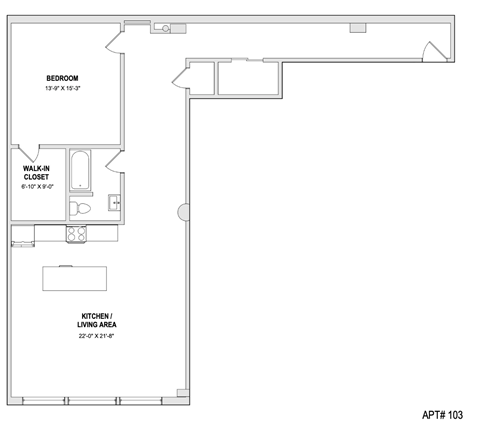 Floor plan for 1 bed, 1 bath, 1100 sqft